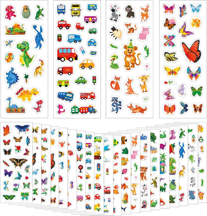 Cute Stickers for Kids Children Toddlers Boys Girls 20 Sheets with Animals Dinosaurs Cars Butterflies Fish