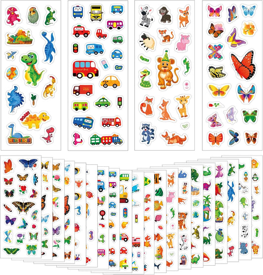Cute Stickers for Kids Children Toddlers Boys Girls 20 Sheets with Animals Dinosaurs Cars Butterflies Fish